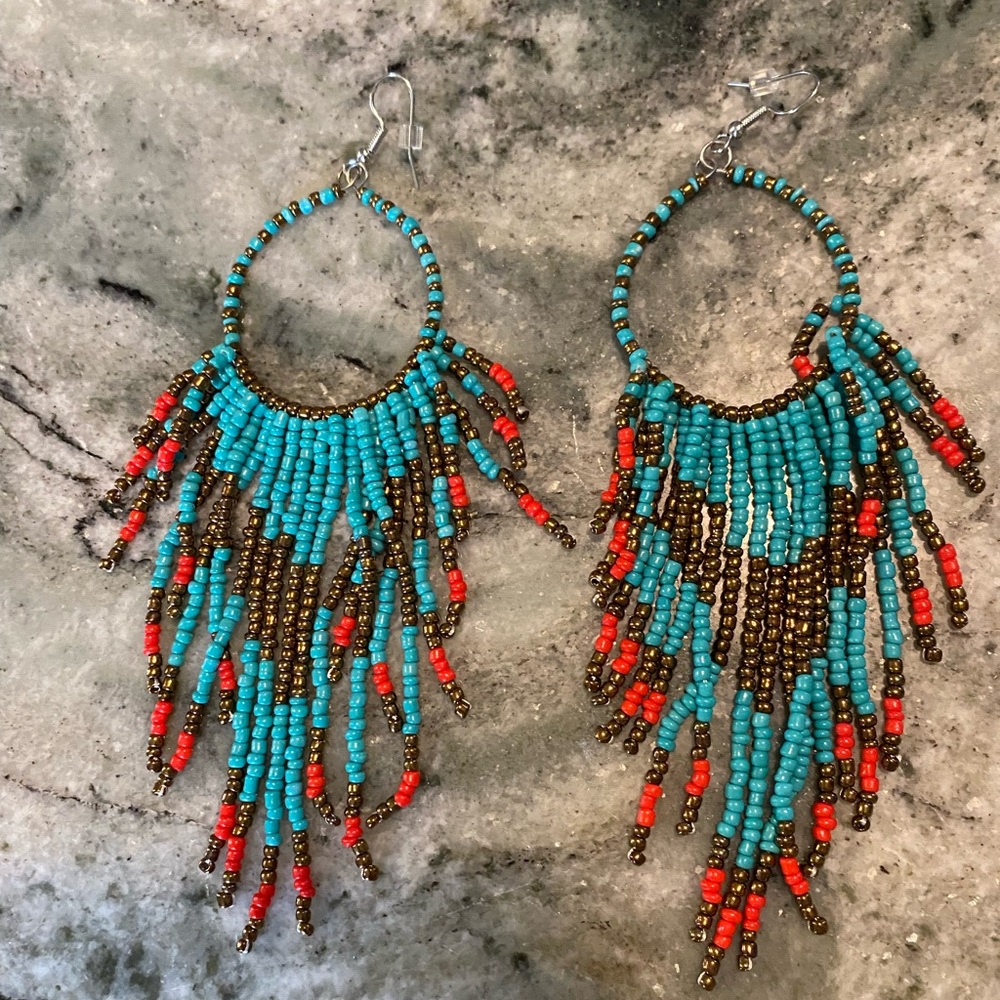 Tangerine and turquoise seed bead earrings